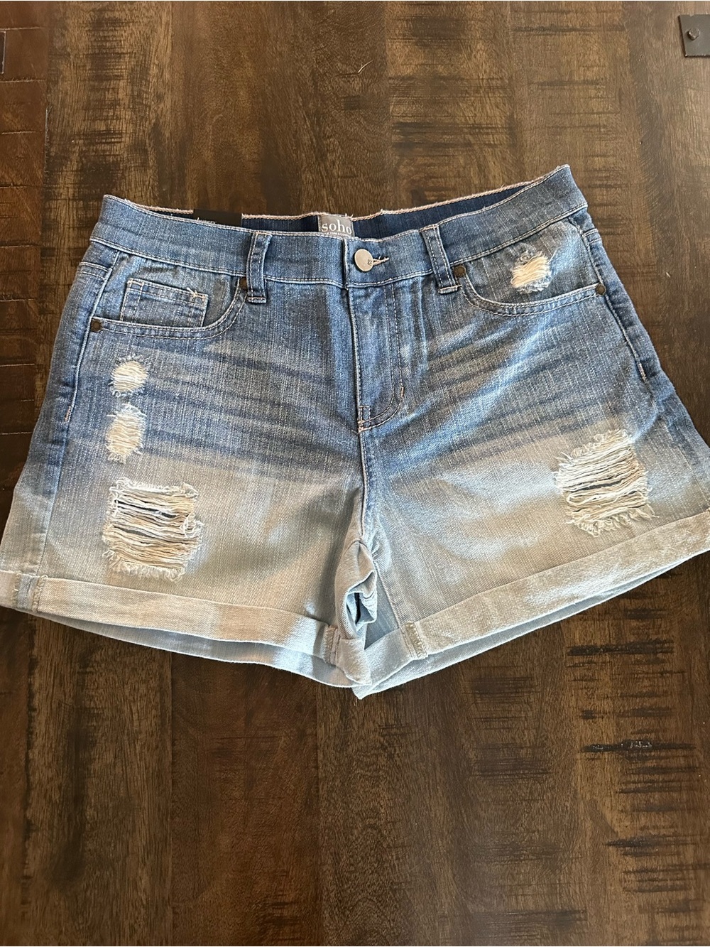 Soho Light Blue Ombre Distressed Denim Shorts
